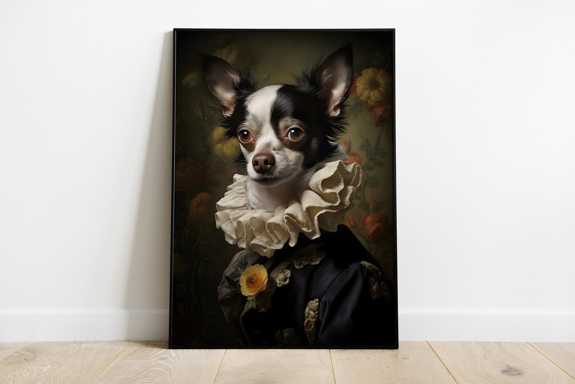 Portrait of a chihuahua in a victorian attire