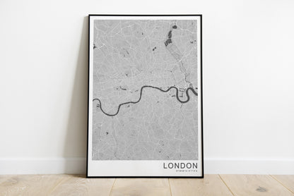 London city map print in grey colors.