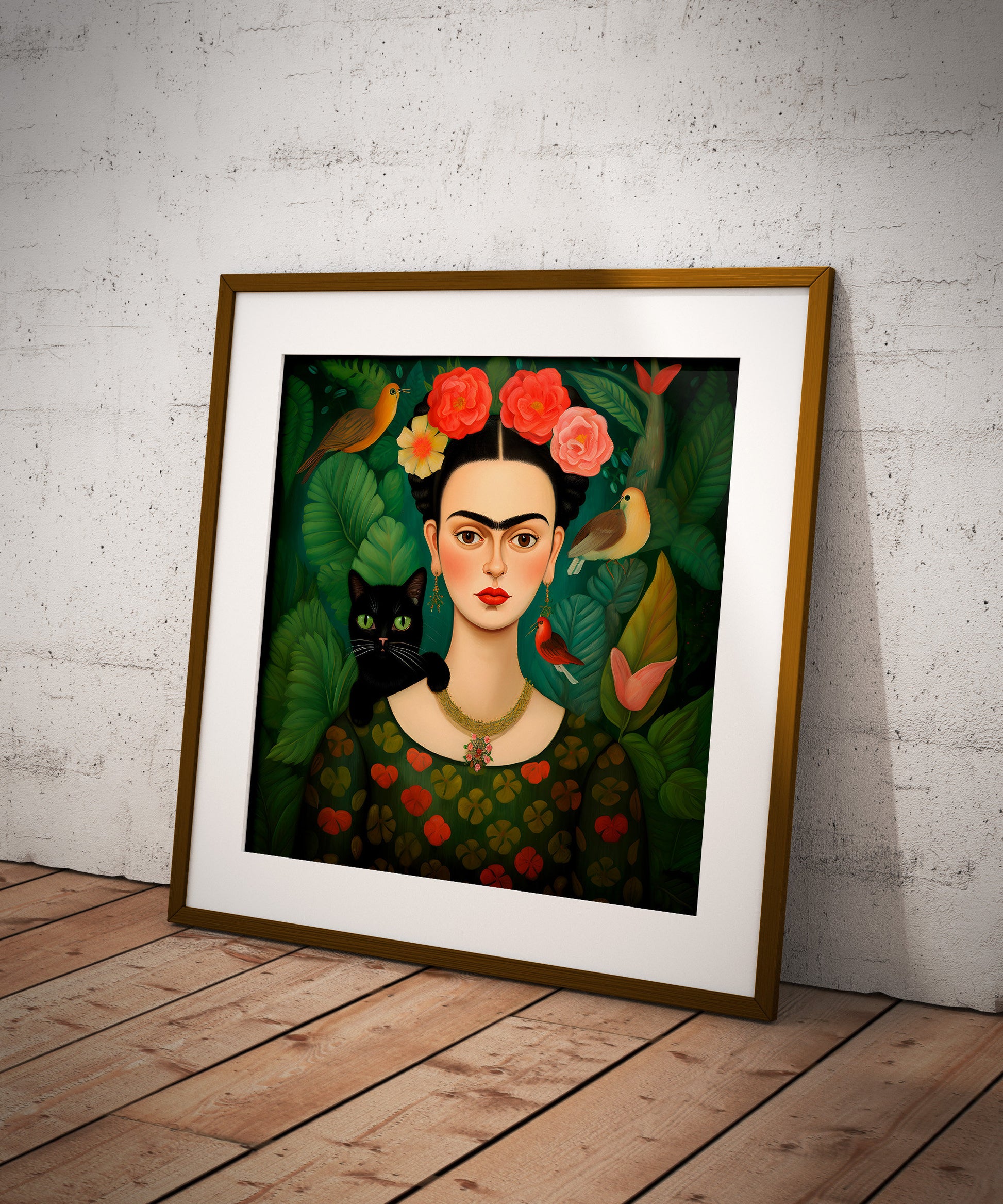 Frida Kahlo print | Different sizes | Frida wall art | Frida Kahlo portrait with cat