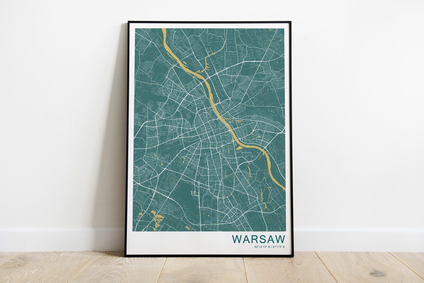 Warsaw city map print in green color