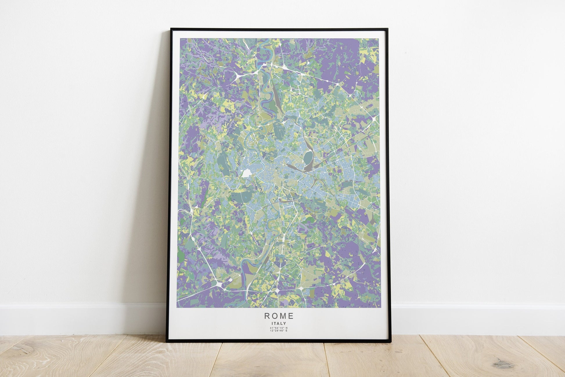 Rome city print in green and purple colours