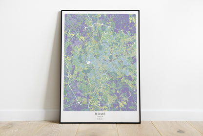 Rome city print in green and purple colours