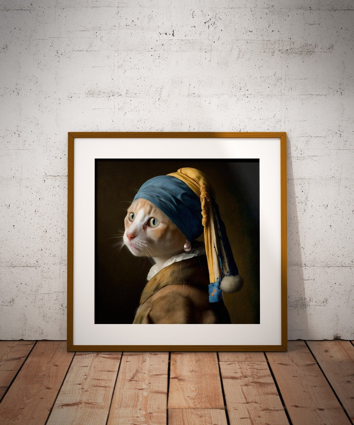 Ginger cat with pearl earring inspired by Vermeer