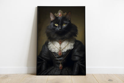 Black Cat Victorian Queen portrait.