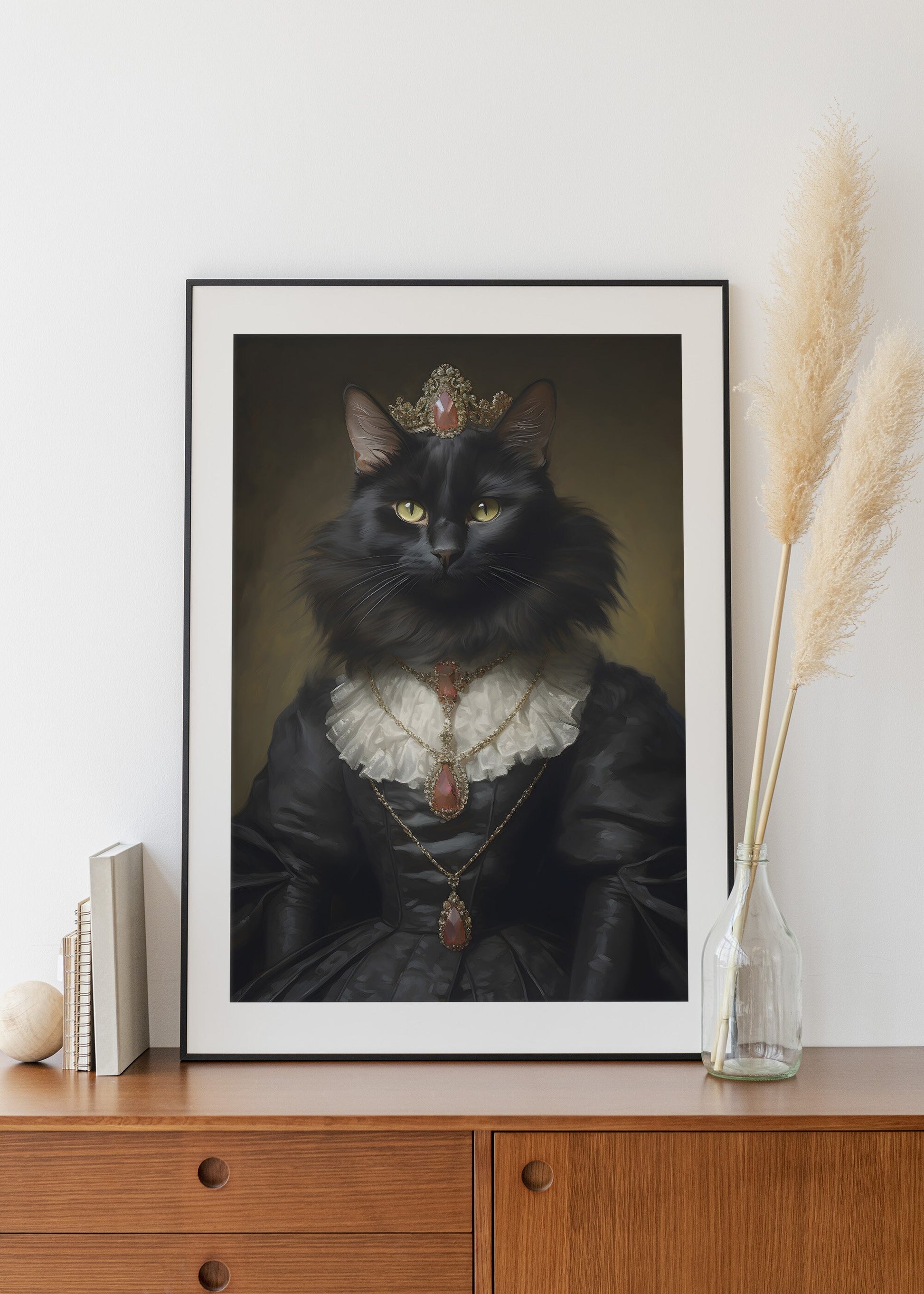 Black Cat print | Different sizes available | Black King and Queen cat wall art | Victorian Royalty Cat canvas | Black cat canvas