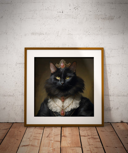 Black Cat print | Different sizes available | Black King and Queen cat wall art | Victorian Royalty Cat canvas | Black cat canvas