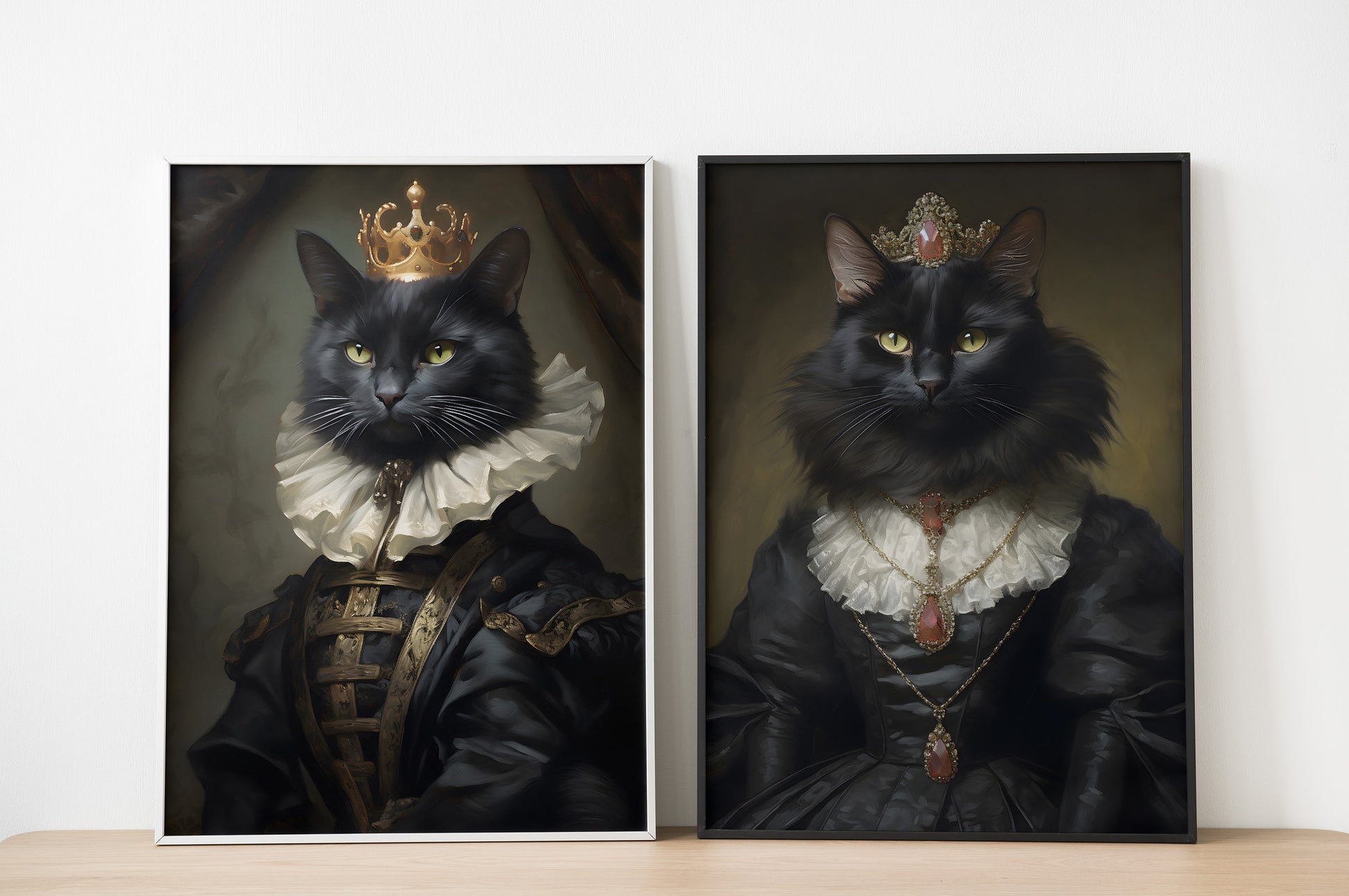 Black Cat print | Different sizes available | Black King and Queen cat wall art | Victorian Royalty Cat canvas | Black cat canvas