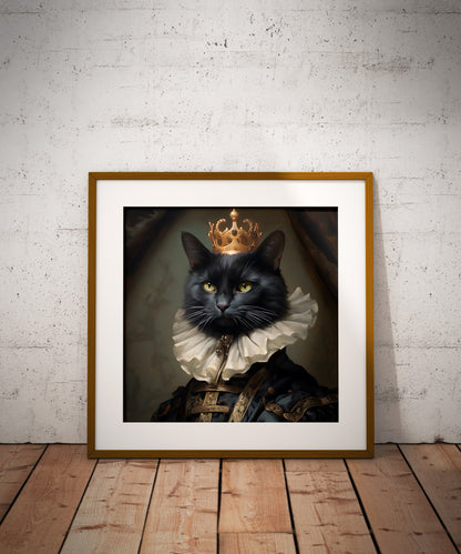 Black Cat print | Different sizes available | Black King and Queen cat wall art | Victorian Royalty Cat canvas | Black cat canvas