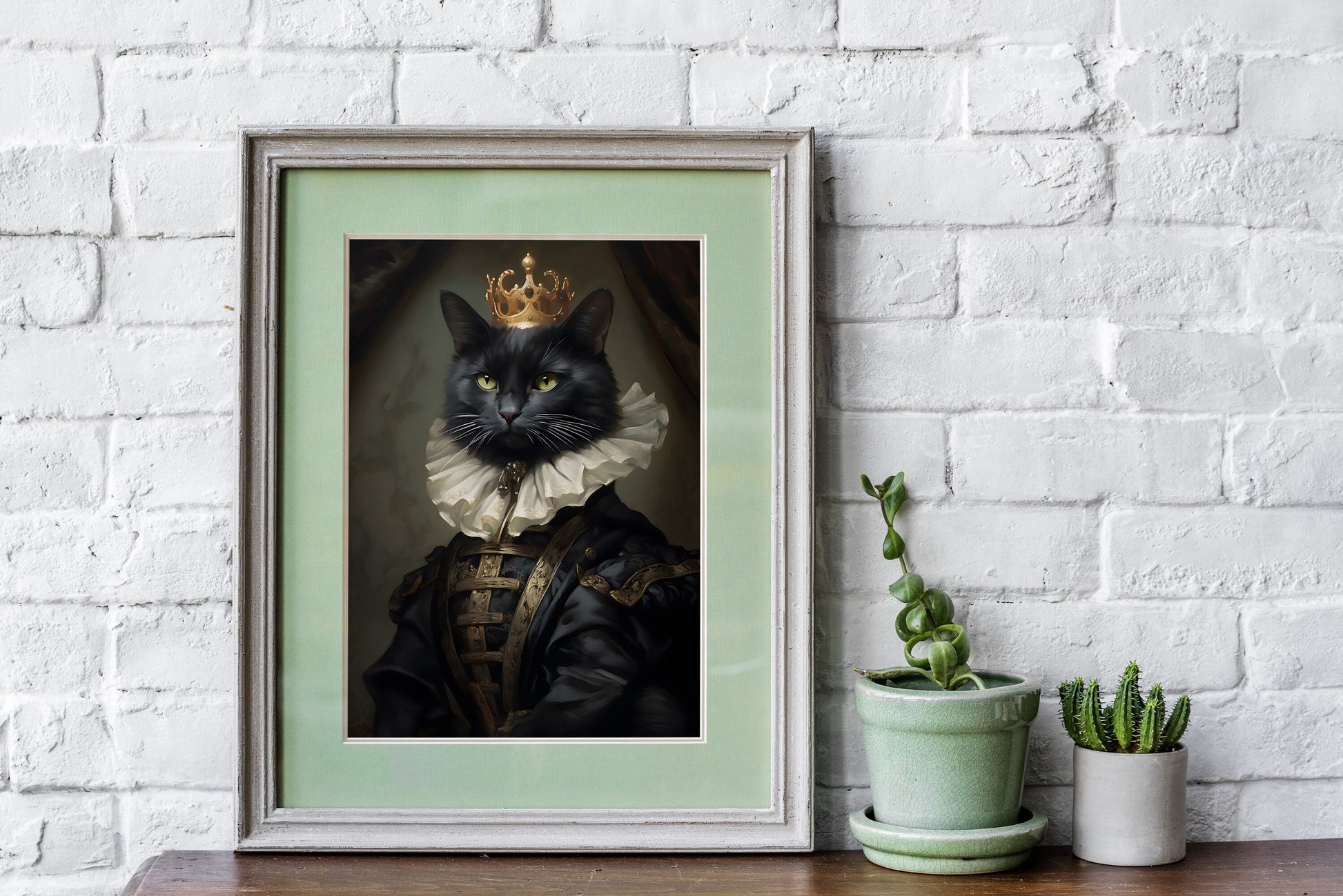 Black Cat print | Different sizes available | Black King and Queen cat wall art | Victorian Royalty Cat canvas | Black cat canvas