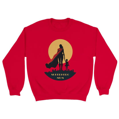 superhero mum crewneck sweater in red color.