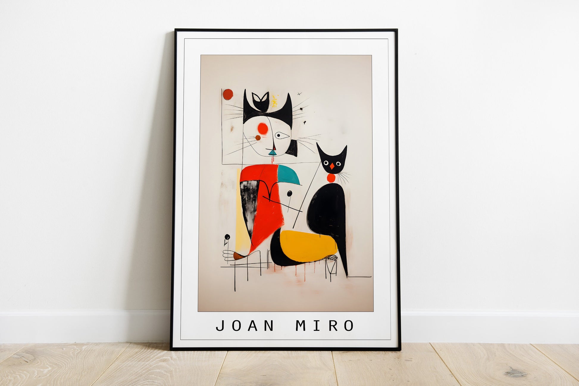 Joan Miro print | Miro wall art | Miro portrait of a cat and woman | Miro canvas wall art