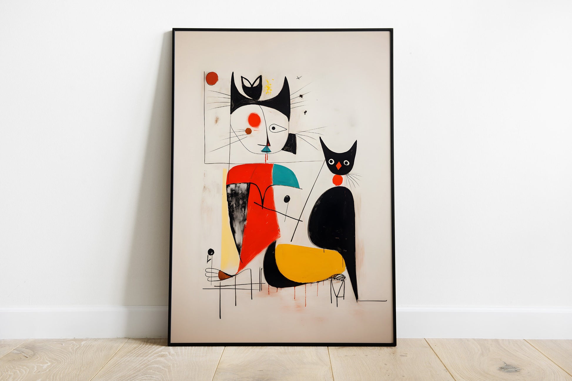 Joan Miro print | Miro wall art | Miro portrait of a cat and woman | Miro canvas wall art