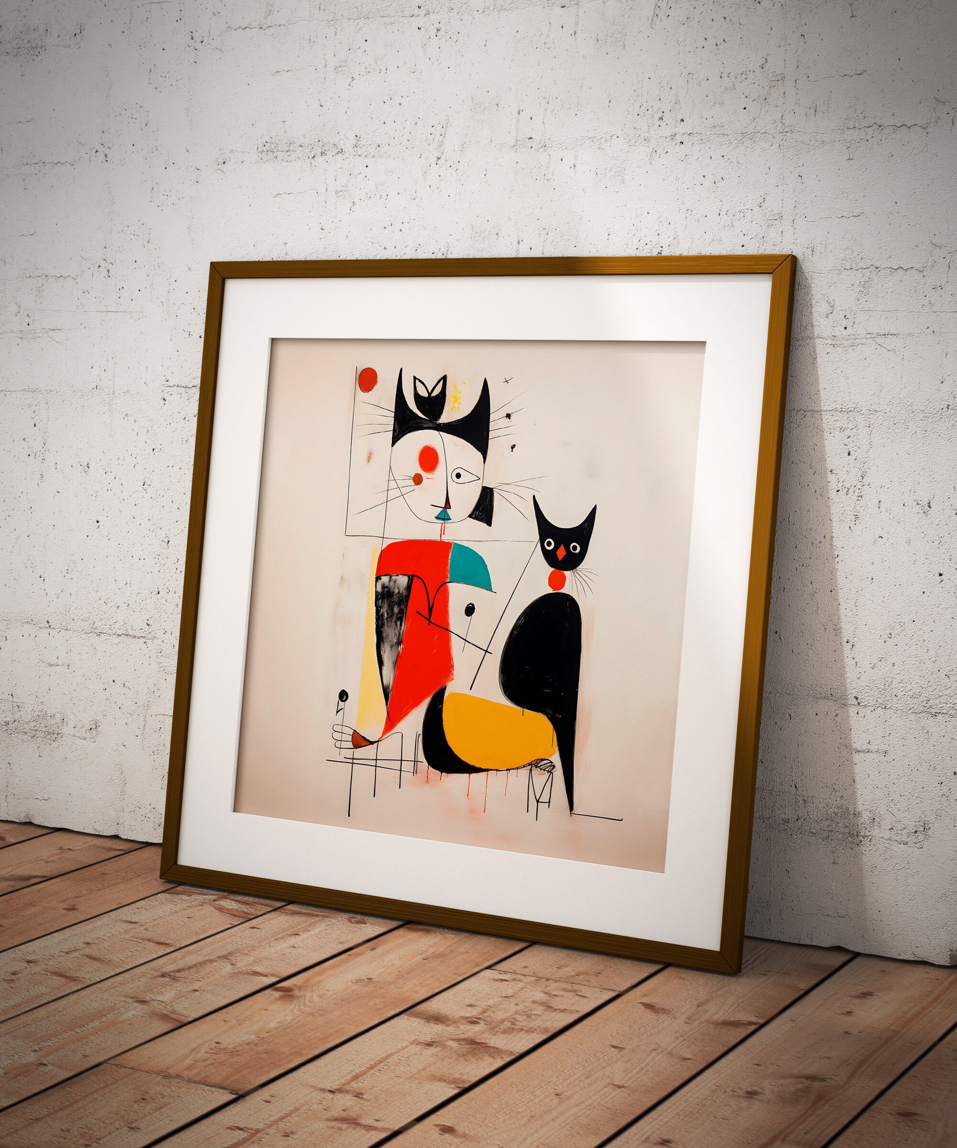 Joan Miro print | Miro wall art | Miro portrait of a cat and woman | Miro canvas wall art