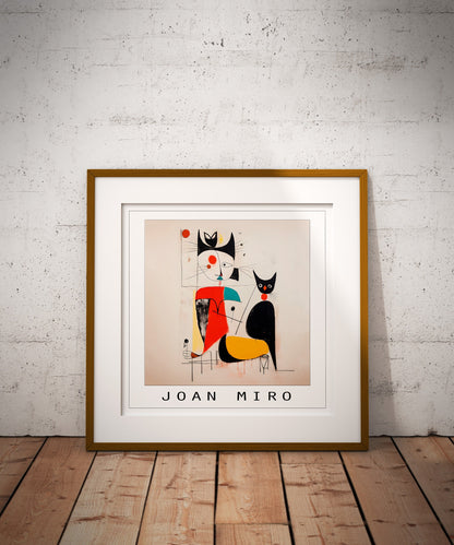 Joan Miro print | Miro wall art | Miro portrait of a cat and woman | Miro canvas wall art