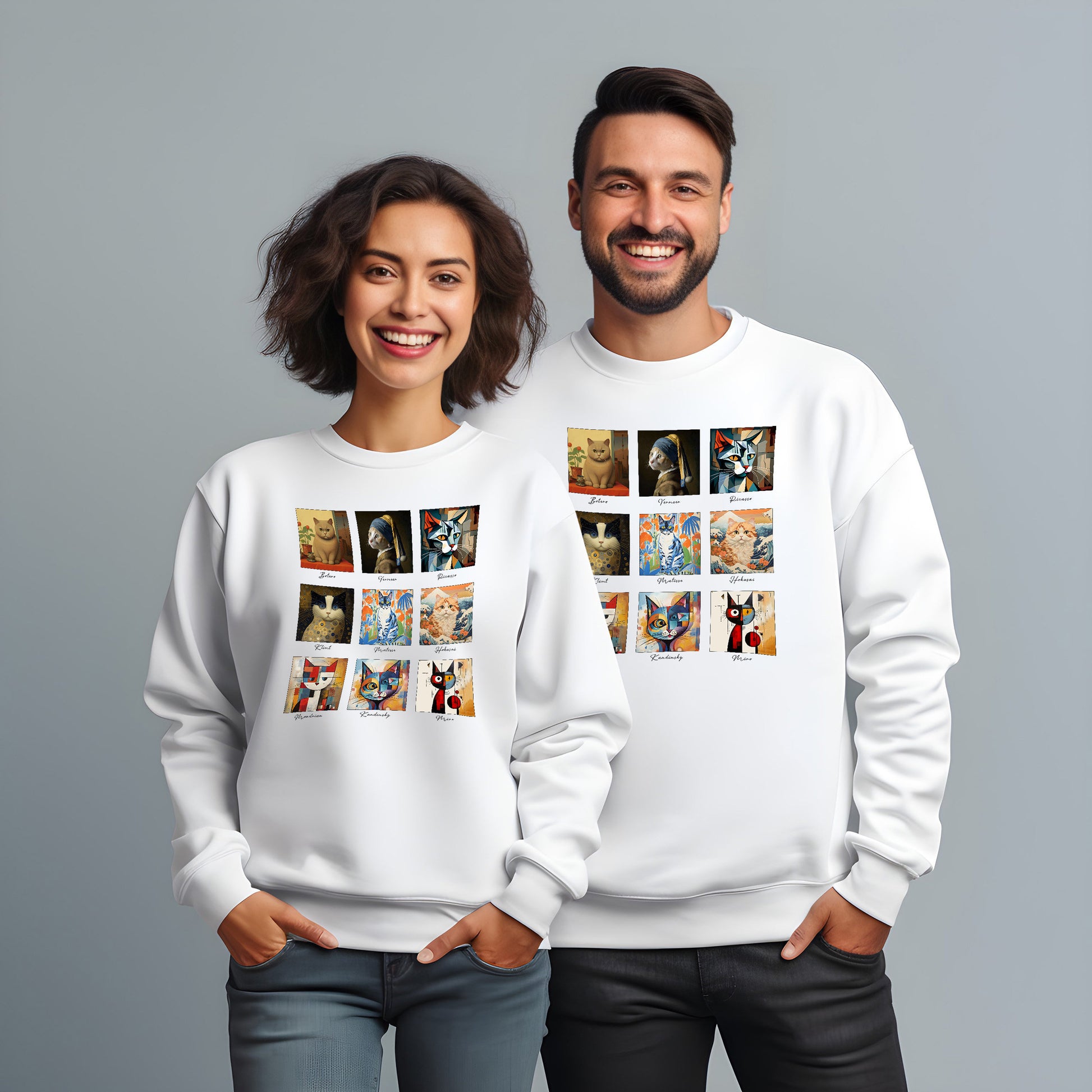 Cat art sweatshirt in white