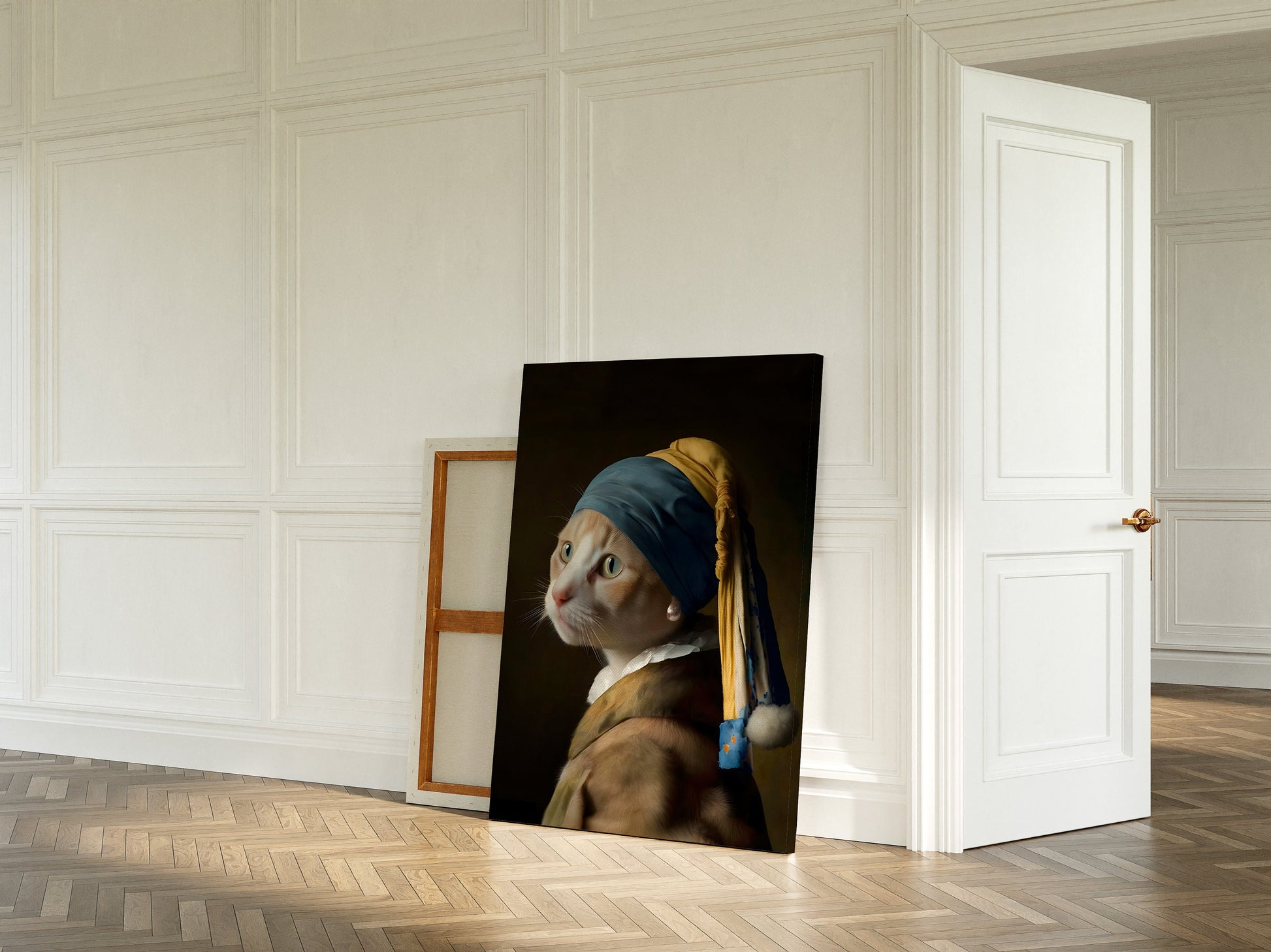 Portrait of ginger Cat with Pearl Earring print | Johannes Vermeer Canvas | Cat wall art | Girl with pearl earring print