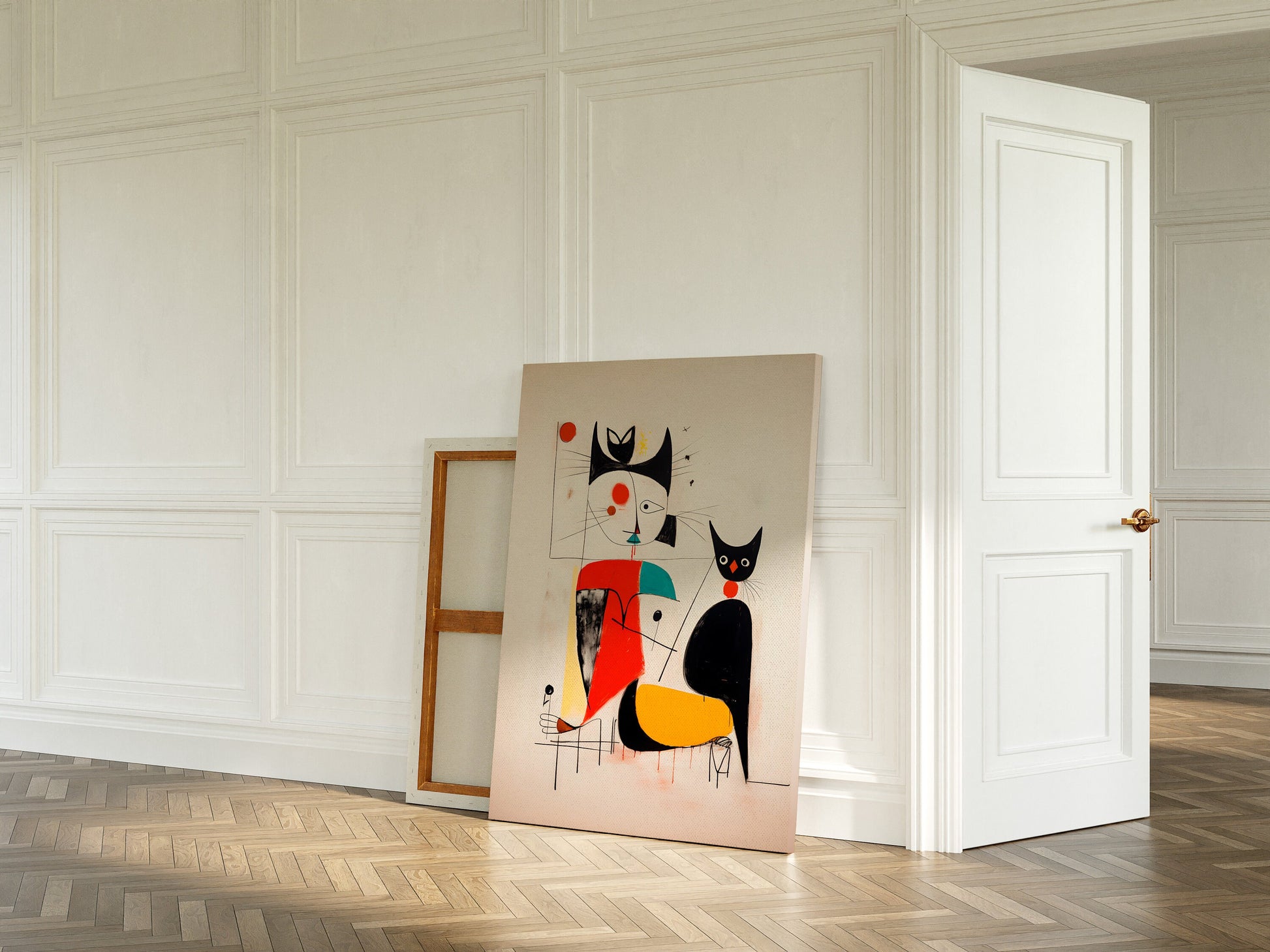 Joan Miro print | Miro wall art | Miro portrait of a cat and woman | Miro canvas wall art